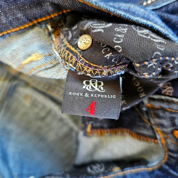 Rock & Republic Dark Wash Denim Jeans Kasandra Bootcut Embellished Logo Pockets - Picture 10 of 11